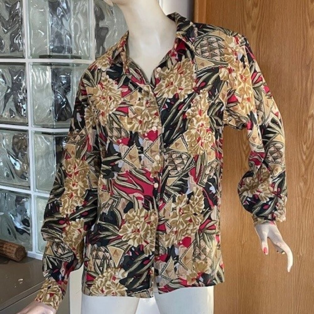 PETITE BY ELITE SILK Multicolour Long Sleeve, Button Down BLOUSE Size 6P